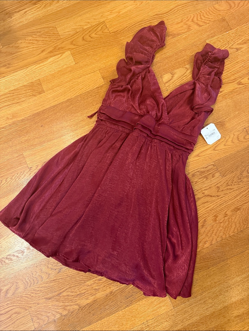 Altar'd State Burgundy Ruffle V-Neck Mini Dress